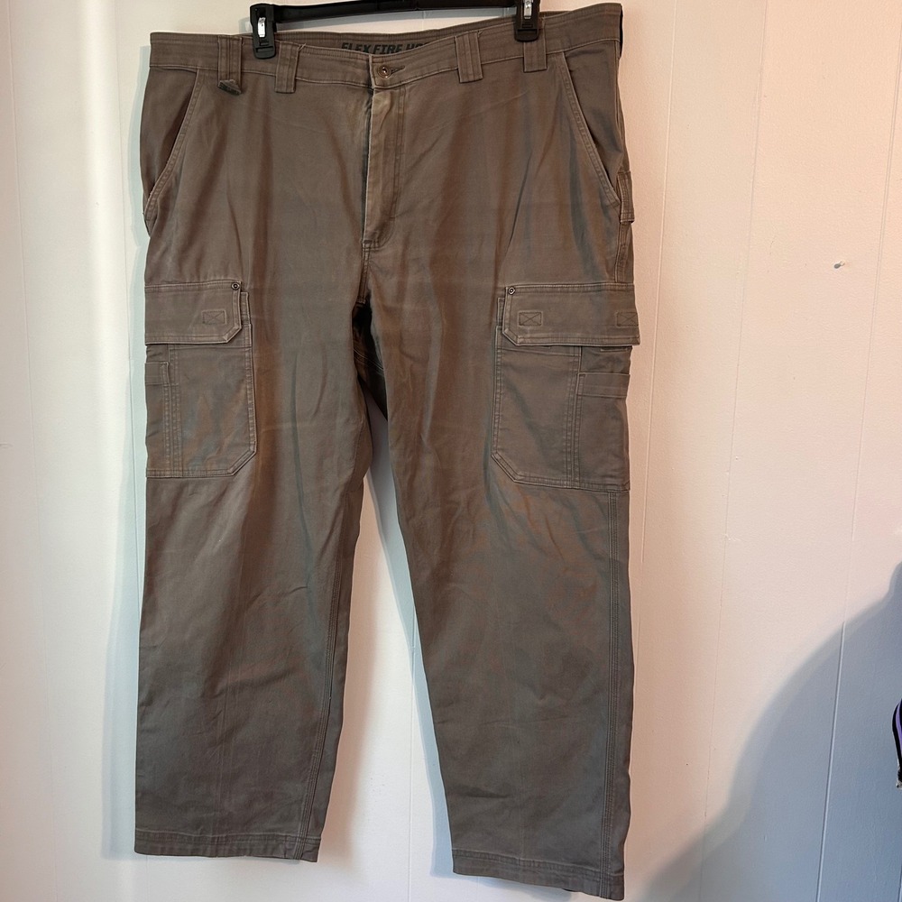 Duluth Trading Co Mens Flex Fire Hose Cargo Work Pants Brown Canvas Utility